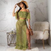Beachy Off-the-Shoulder Jumpsuit with Tassel Detail