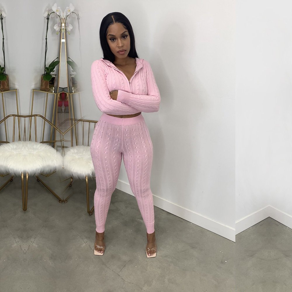 Women's Knitted Hooded Jumpsuit Set