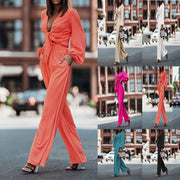 Peacock Green Long Sleeve Solid Color Jumpsuit