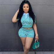 Retro Patchwork Shorts Set for Women