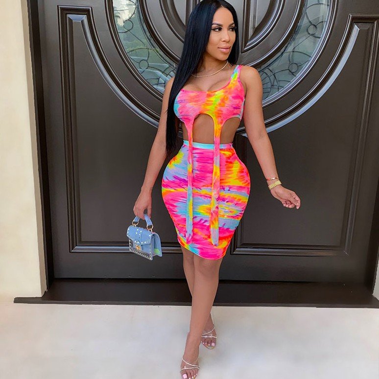 Vibrant Tie-dye Skirt Vest Set for Women