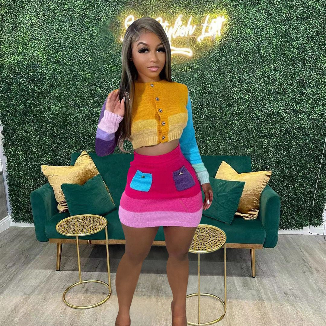 Handmade Contrast Color Knitted Skirt