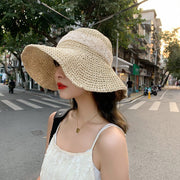 Beige Woven Straw Hat for Women - Summer Sun Protection