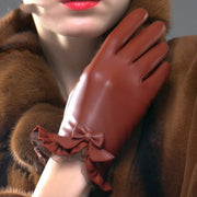 Warm Touch Screen Leather Gloves for Women