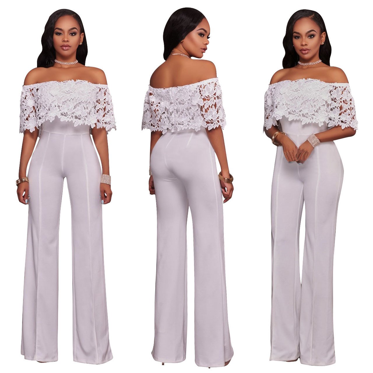 Sexy White Jumpsuit with Embroidered Details