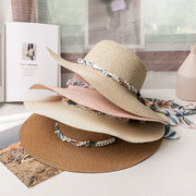 Floral Broad-Brimmed Straw Sun Hat with Silk Scarf
