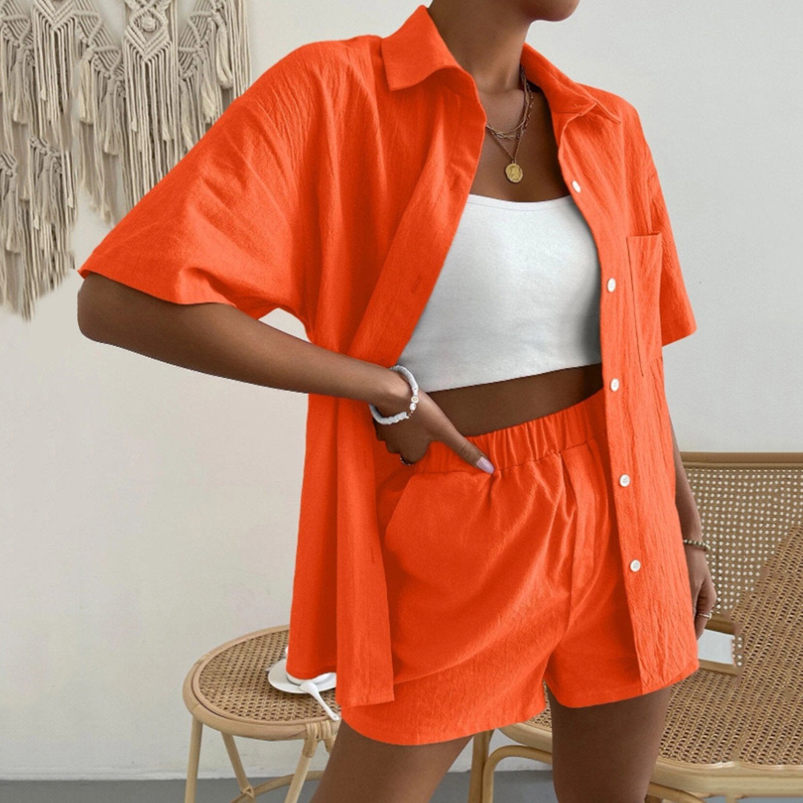 Casual Solid Color Jumpsuit Set for Women