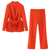 French Style Women's Suit Set with Belt Dress and Pants
