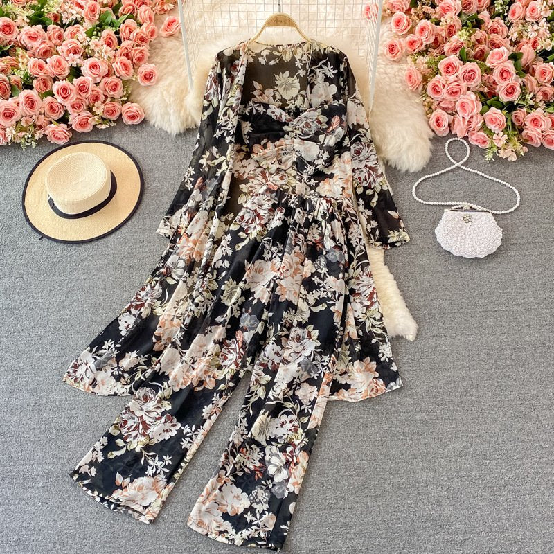 Floral Chiffon Cardigan Set for Women