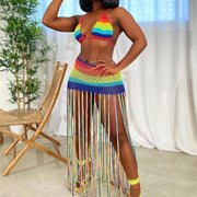 Rainbow Crochet Tassel Jumpsuit for Women