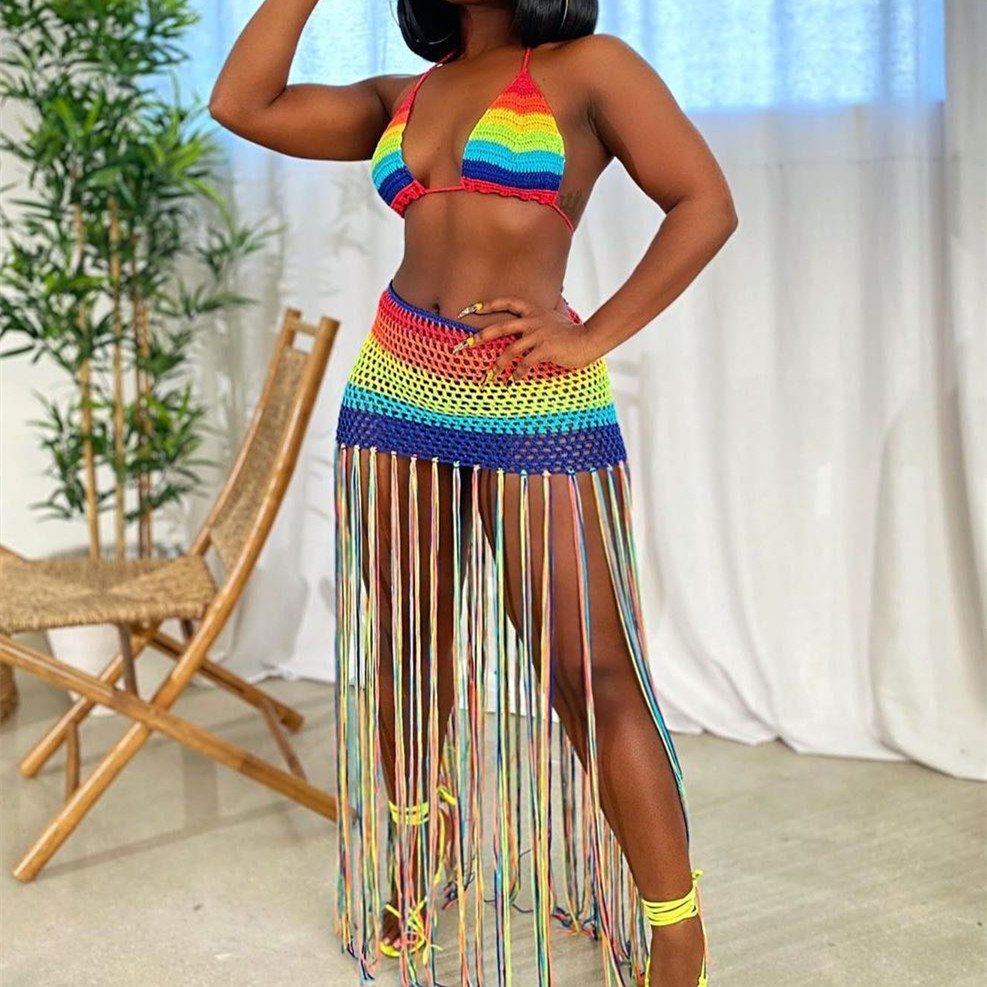 Rainbow Crochet Tassel Jumpsuit for Women
