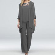 Purple 3-Piece Suit with Lace Chiffon Details