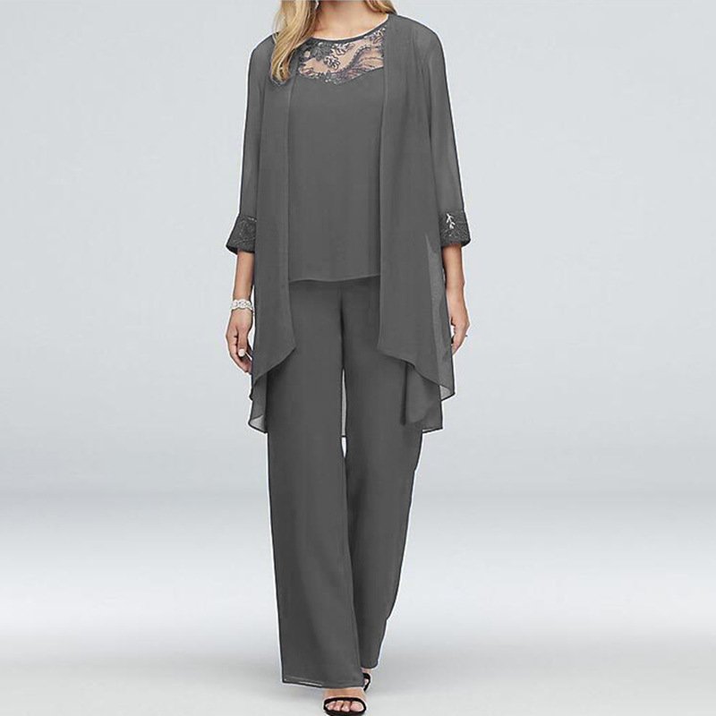 Purple 3-Piece Suit with Lace Chiffon Details