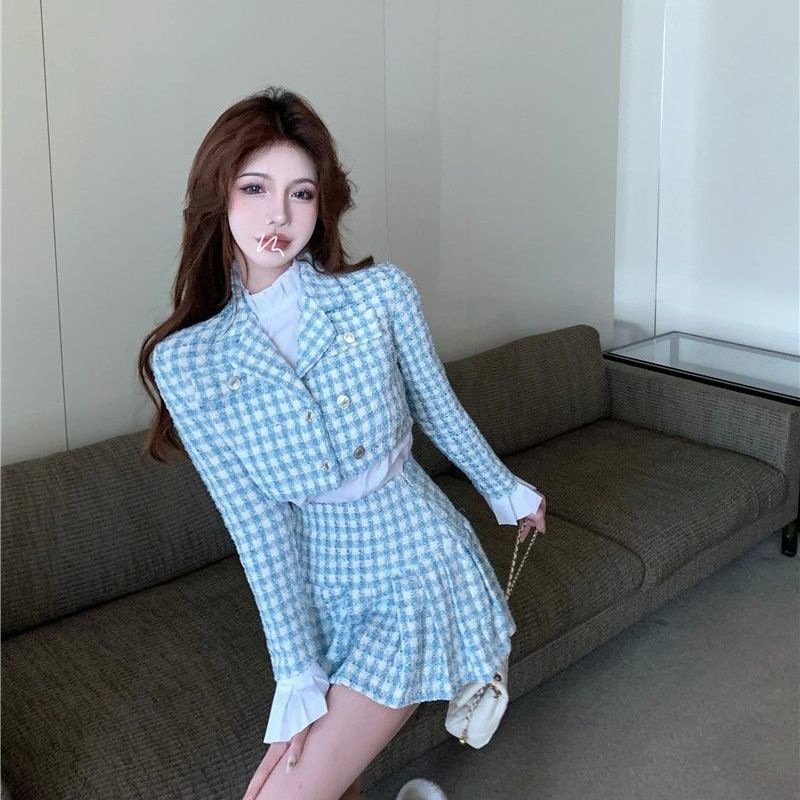 Blue Plaid One-Piece Suit for Women