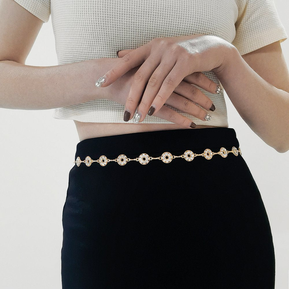 Gold & Silver Rhinestone Waist Chain Belt for Women