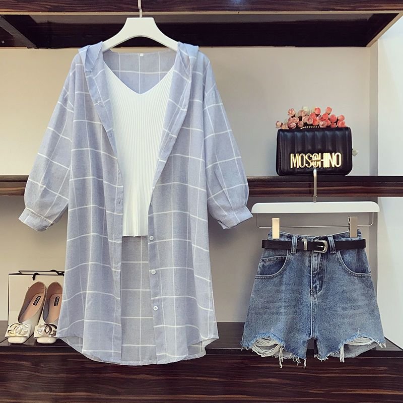 Sun Protection Denim Shorts Two-piece Set for Women