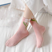 Retro Floral Mid-Calf Socks for Women