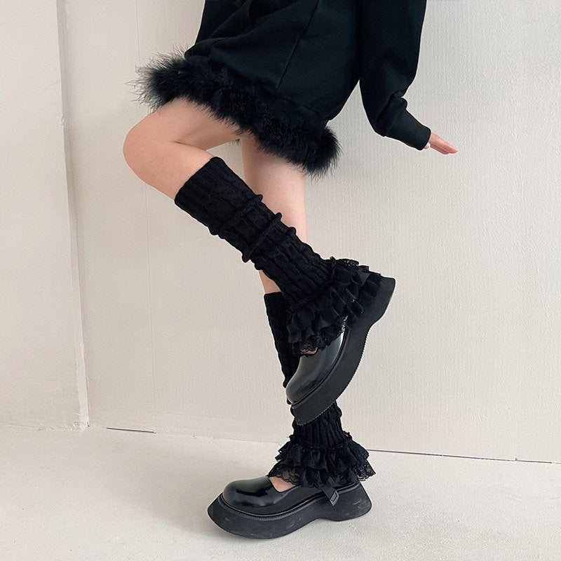 Stay Warm in Style with Multi-Layer Lace Leg Warmers