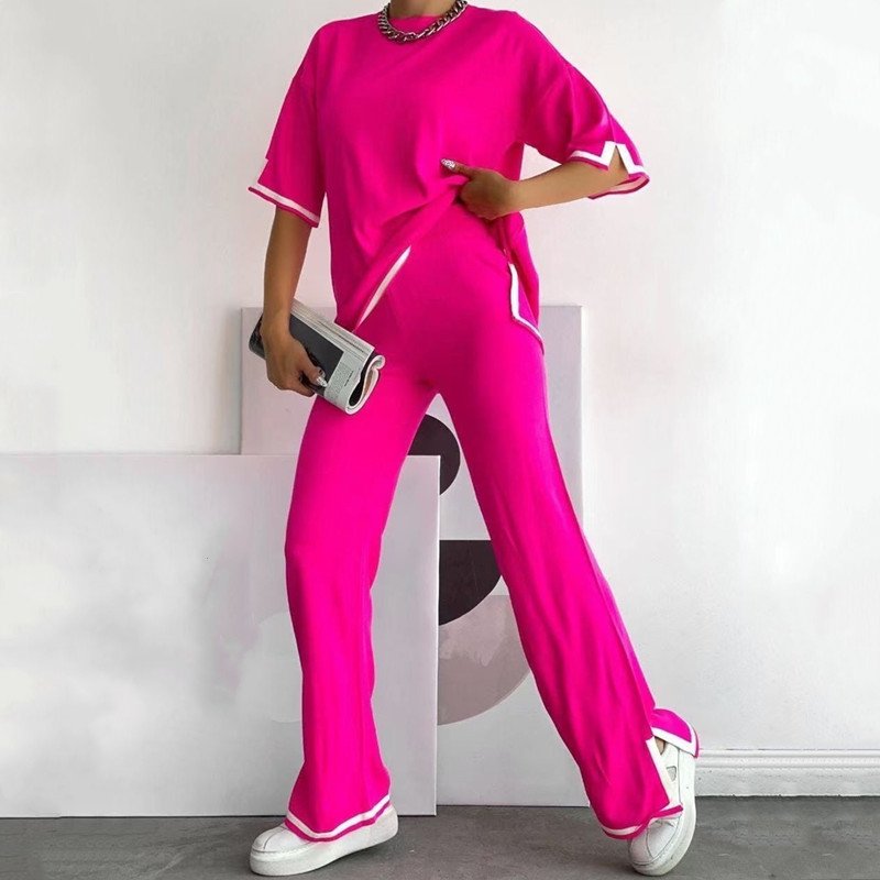 Split Sleeve Knit Jumpsuit Set for Women