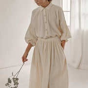 Cozy Lantern Sleeve Gauze Loungewear Set for Women