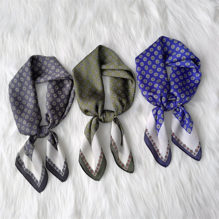 Geometric Pattern Polyester Scarf Square Imitated Silk