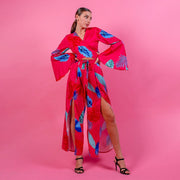 Women's Bell Sleeve High Waist Slit Wide Leg Pants Suit