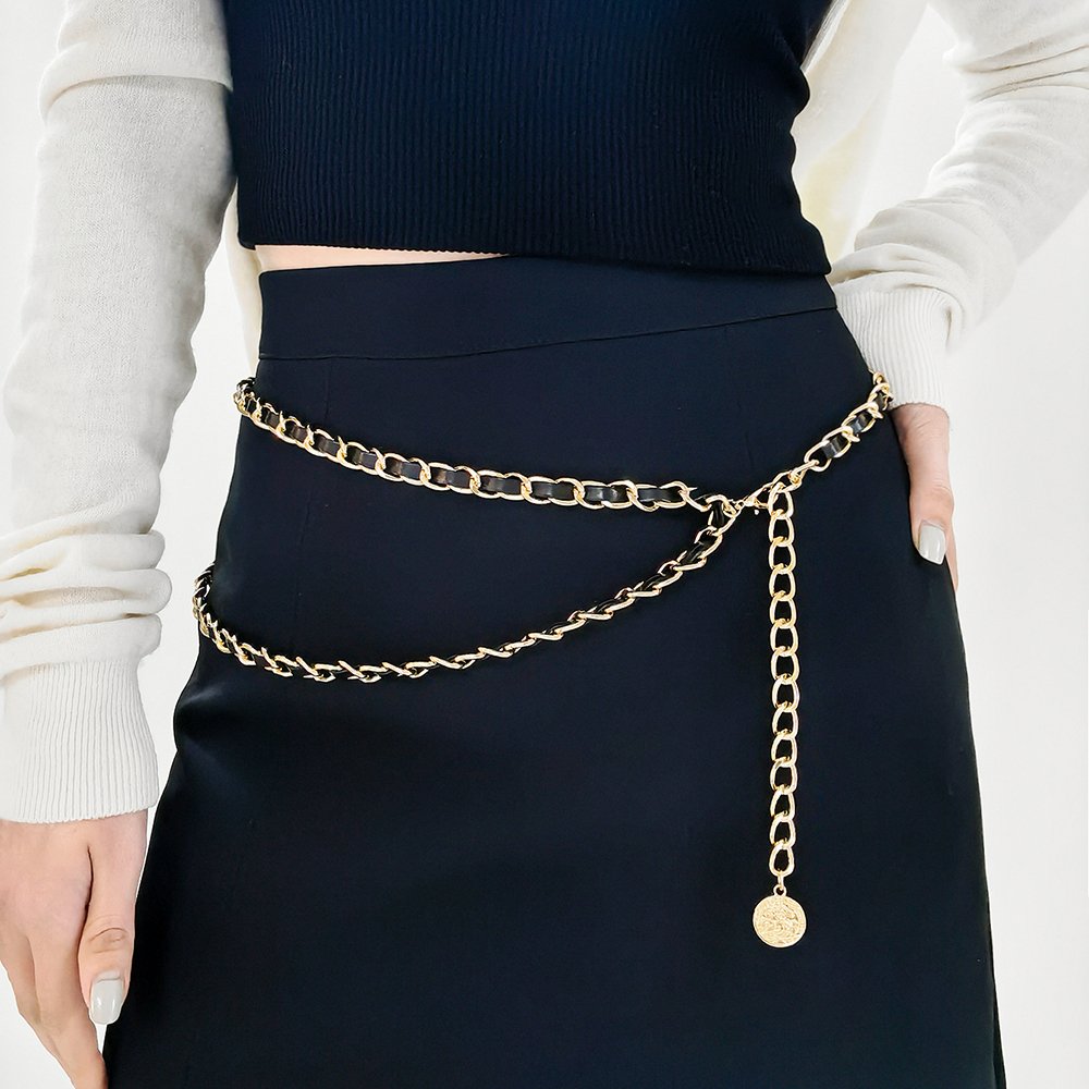 Metal Chain Embellished Waist Belt for Women's Dresses and Skirts