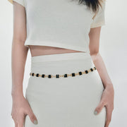 Elegant Waist Chain for Women - Thin Black & White Checkerboard Metal Accessory