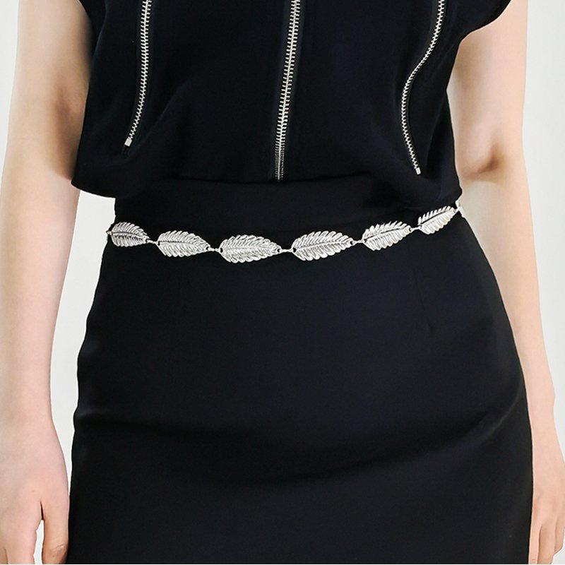 Silver Waist Chain with Feather Leaves Design