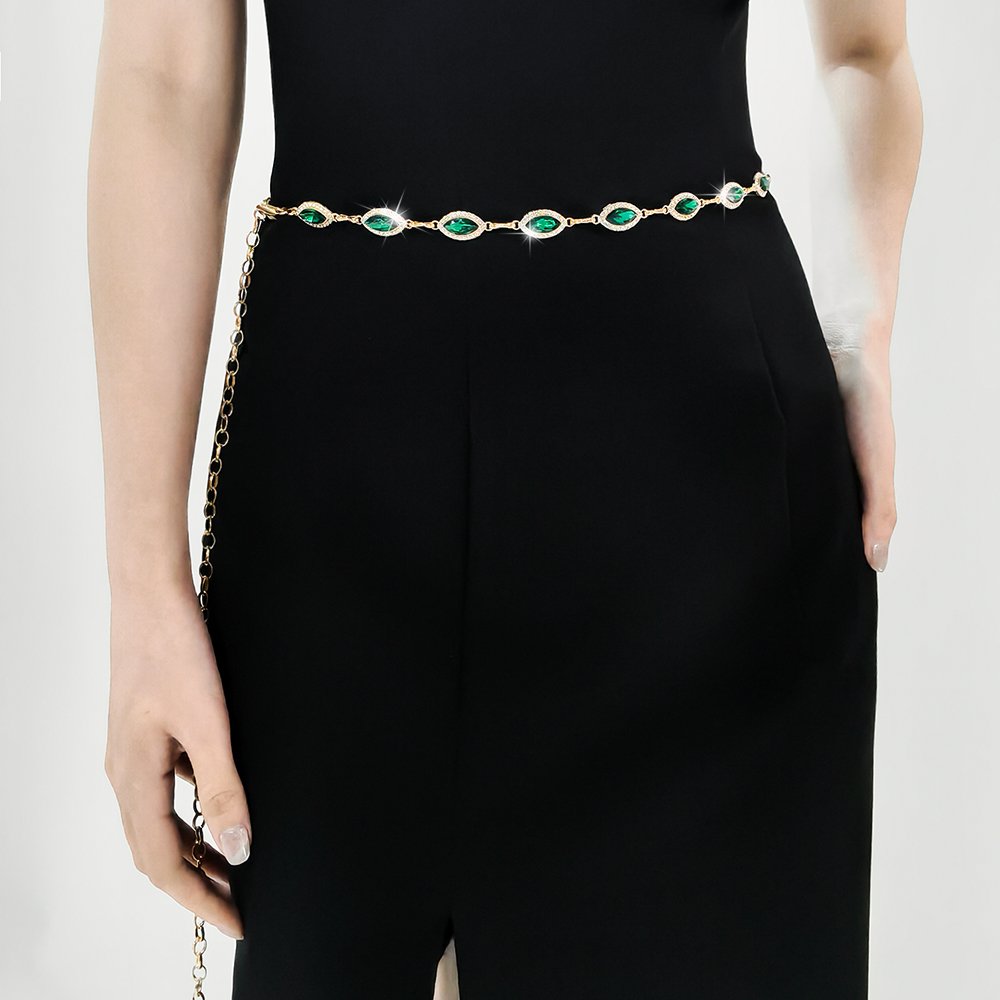 Emerald Crystal Waist Chain Elegant Accessory