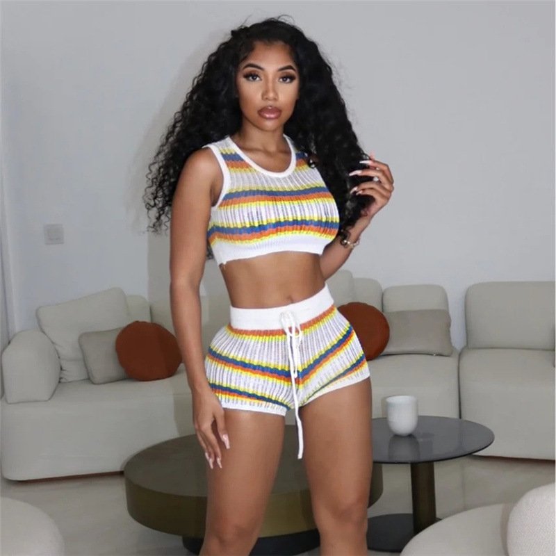 Contrasting High-Waist Short Set for Women