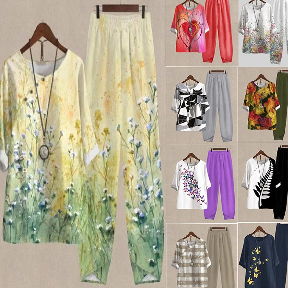 Women's Floral 5-Quarter Sleeve Top & Pants Set