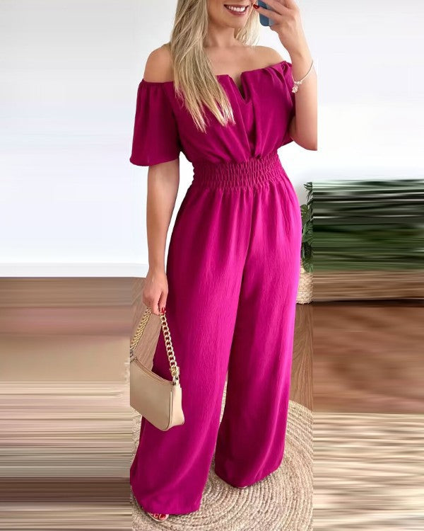 Chic Off-Shoulder Waist-Trimming Straight Jumpsuit