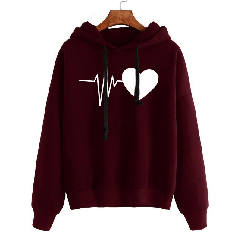Cute Heart Print Streetwear Hoodie for Women