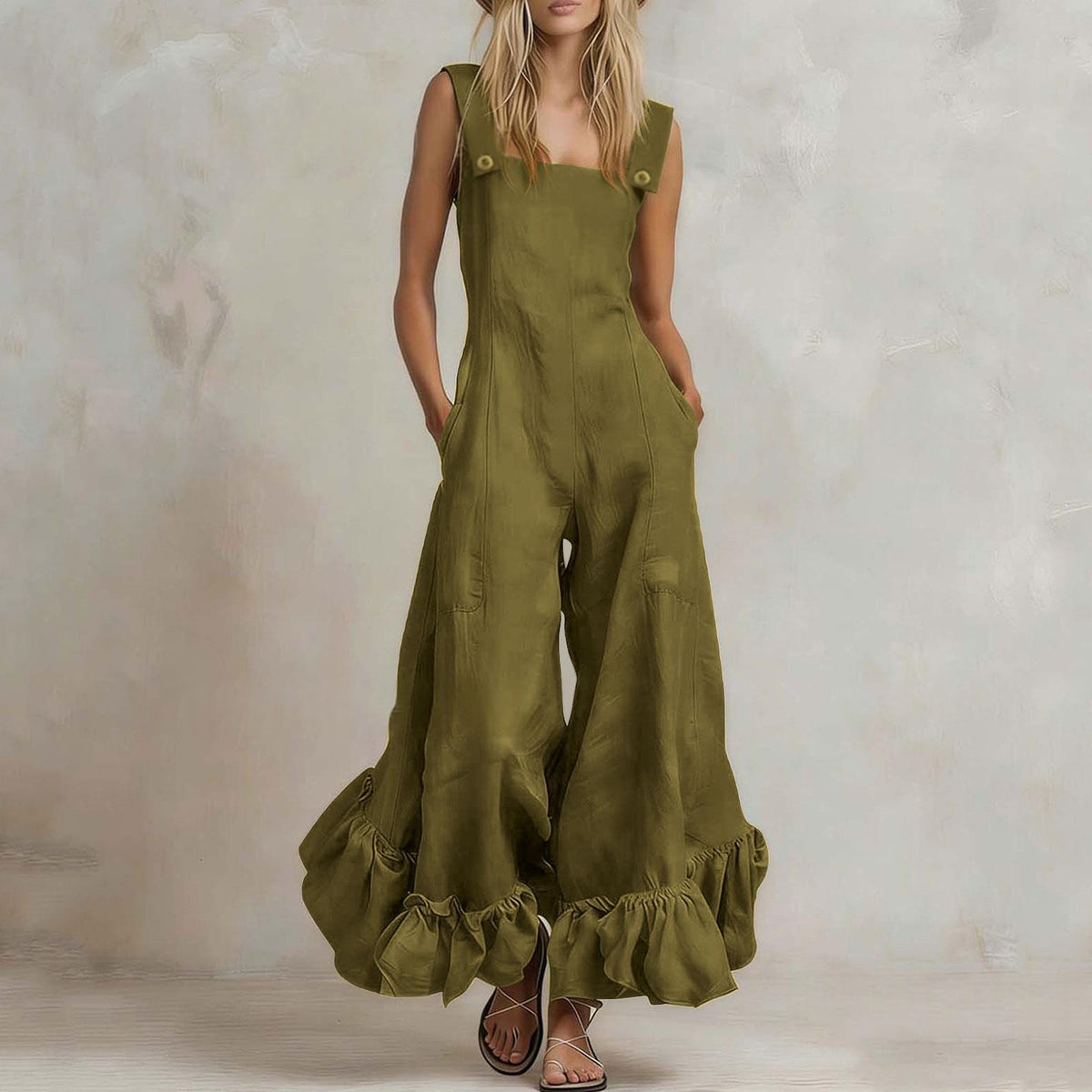 Chic Wide-Leg Flounce Strap Jumpsuit for Women