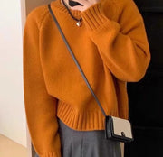 Womens Relaxed-fit Simple Crew-neck Long-sleeve Sweater
