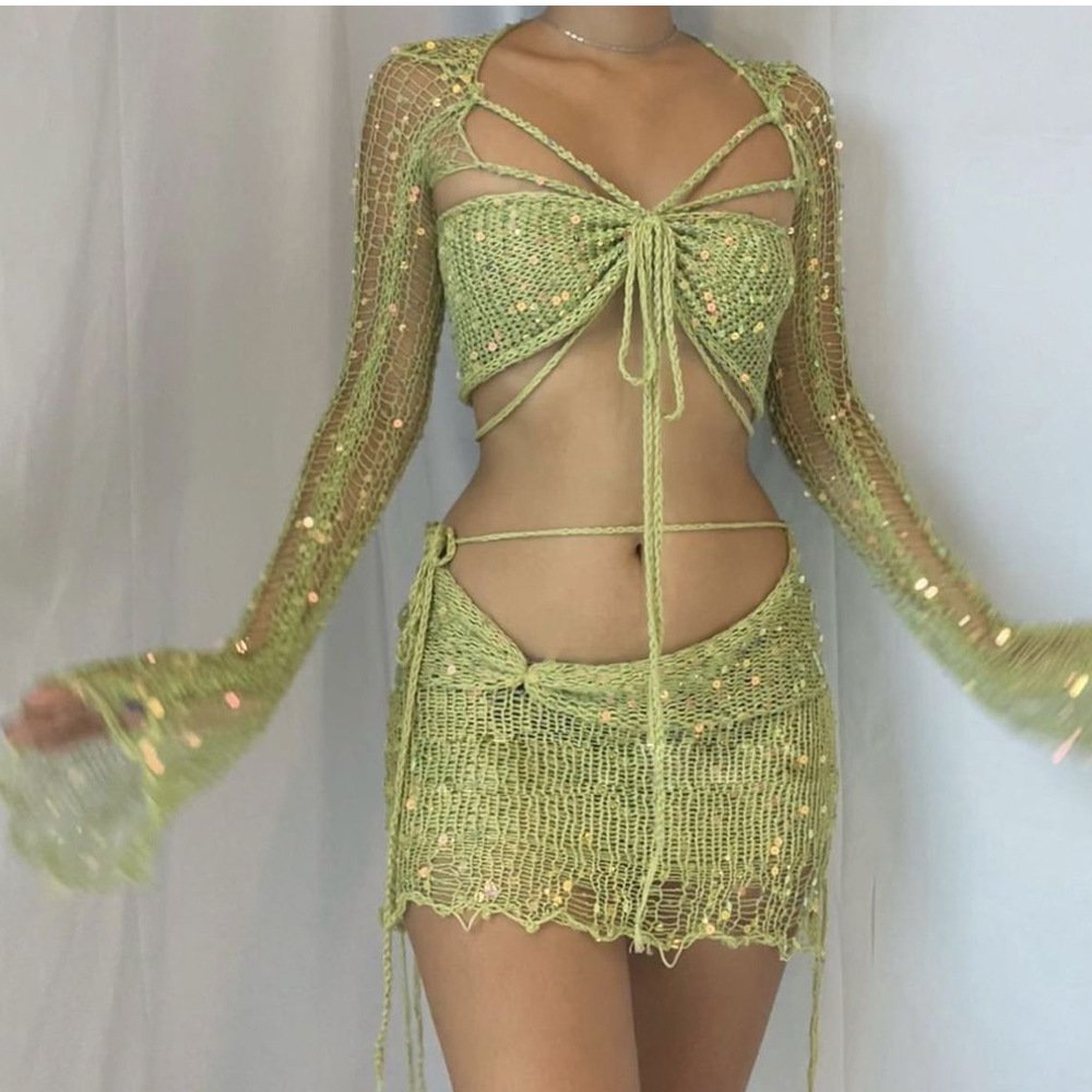 Sequin Knitted Sweater 3-Piece Set for Women