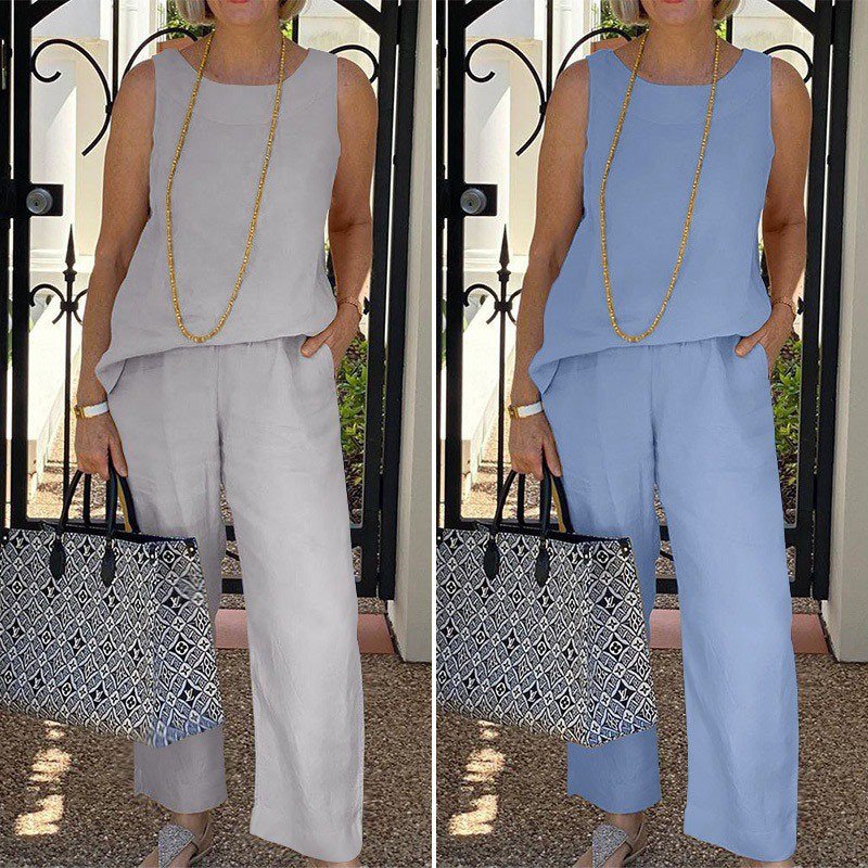 Women's Elegant 2-piece Set, Sleeveless Top & Cropped Pants