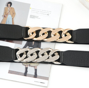 Gold or Silver Buckle Elastic Waist Dress Belt