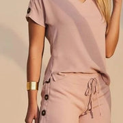 Sleeping Shorts Suit for Women, Casual V-Neck Jumpsuit