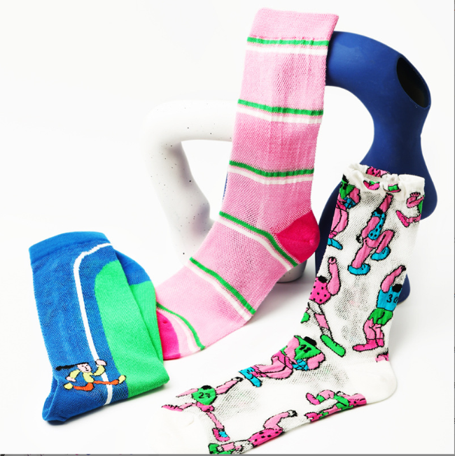 Summer Thin Mixed Color Stripe Cartoon Socks for Women