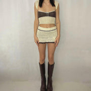 Summer Color Block Knit Vest Skirt Set