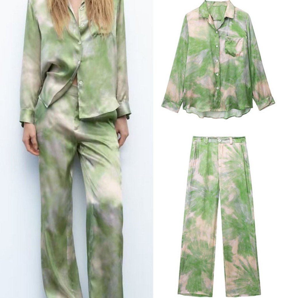 Casual Street Hipster Wind Tie-Dye Shirt Pants Set for Women