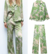 Casual Street Hipster Wind Tie-Dye Shirt Pants Set for Women