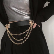 Black Chain Belt for Women, Elastic Stretch, Adjustable Waist, Punk Style Rivet Accent