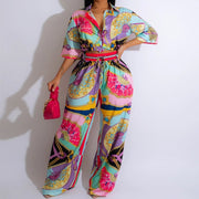 Fresh Fan Print Short Sleeve Suit