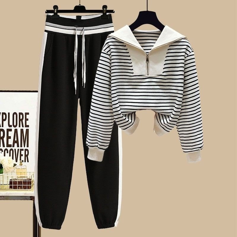 Striped Sailor Collar Sports Suit Sweater