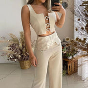Loose Flared Two-piece Set Square Collar Top