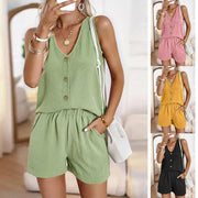 Solid Color Two-piece Vest Top Shorts Set for Women