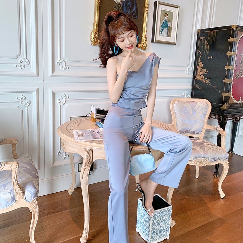 Elegant Haze Blue Jumpsuit Set